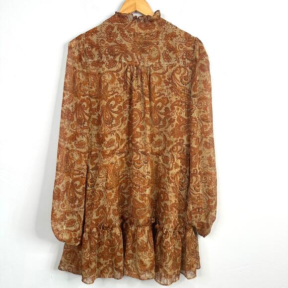 House of Harlow Burnt Orange Paisley Long Sleeve Dress - Picture 9 of 9